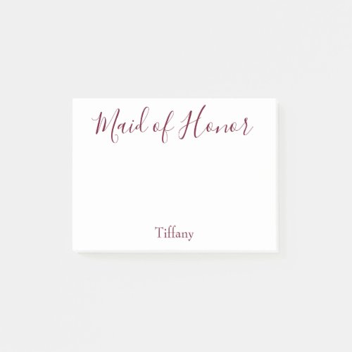 Pretty Maid of Honor White and Burgundy Post_it Notes