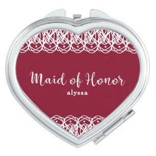 Pretty Maid of Honor with Name Red and White Compact Mirror
