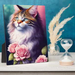 Pretty Maine Coon & Flowers Tabletop Plaque