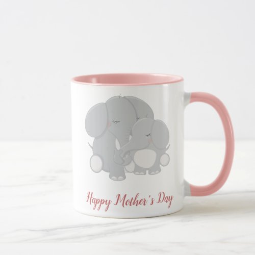 Pretty Mama and Baby Elephant Happy Mothers Day Mug