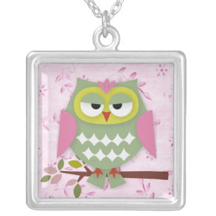 Pretty Mama Owl Square Pendant Necklace