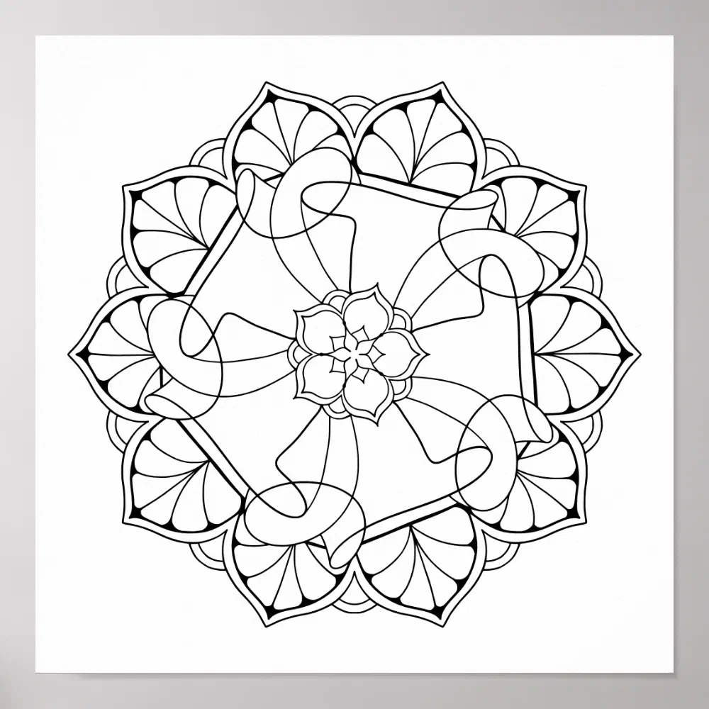 Pretty Mandala Adult Coloring Poster