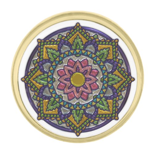 Pretty Mandala Enamel Look Gold Finish Lapel Pin