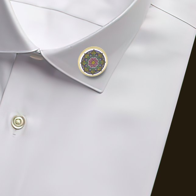 Pretty Mandala Enamel Look Gold Finish Lapel Pin (Creator Uploaded)