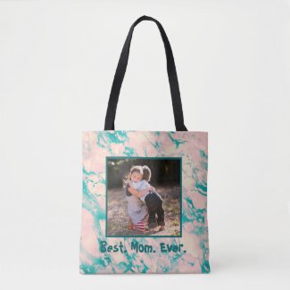 Pretty Marble Best Mom Ever Pink and Blue Tote Bag
