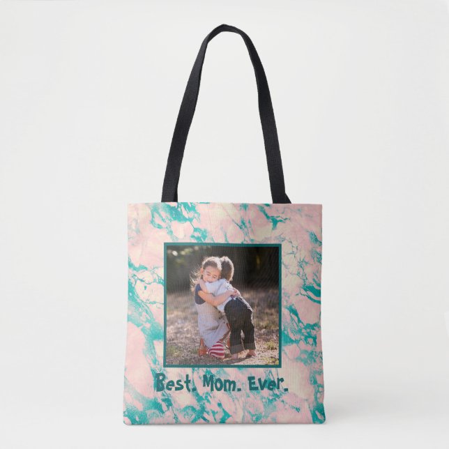 Pretty Marble Best Mom Ever Pink and Blue Tote Bag (Front)