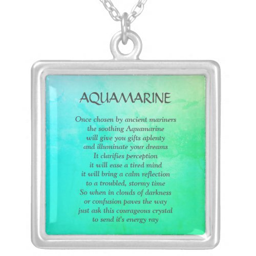 Pretty March Birthstone Aquamarine Poem Necklace