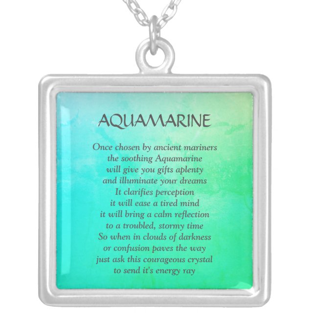 Pretty March Birthstone Aquamarine Poem Necklace (Front)