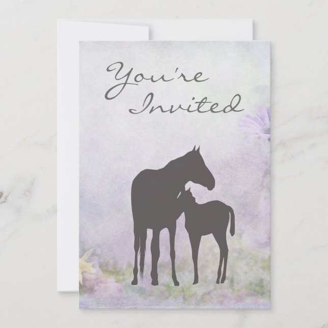 Pretty Mare and Foal Silhouette Baby Shower Invite (Front)