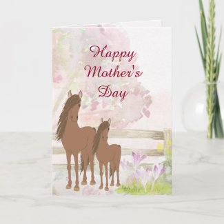 Pretty Mare, Foal and Flowers Horse Mother's Day Card