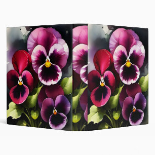 Pretty maroon daek red pansies watercolor painting 3 ring binder