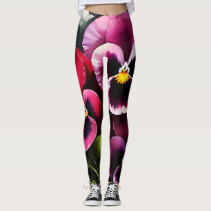 Pretty maroon daek red pansies watercolor painting leggings