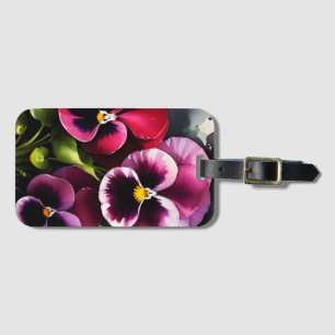 Pretty maroon daek red pansies watercolor painting luggage tag