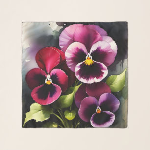 Pretty maroon daek red pansies watercolor painting scarf