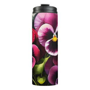 Pretty maroon daek red pansies watercolor painting thermal tumbler