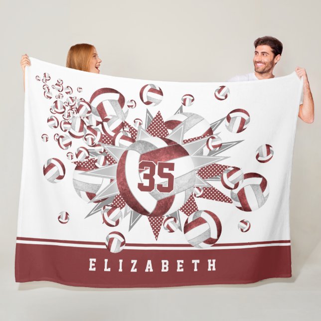 pretty maroon gray volleyballs stars sports decor fleece blanket (In Situ)