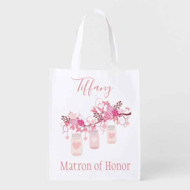 Pretty Matron of Honor Mason Jar Theme Grocery Bag (Front)