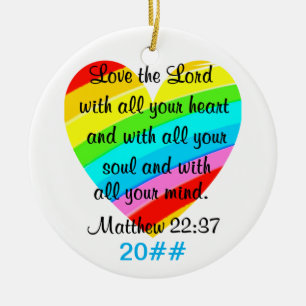 PRETTY MATTHEW 22:37 LOVE HEART DESIGN CERAMIC ORNAMENT