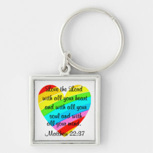 PRETTY MATTHEW 22:37 LOVE HEART DESIGN KEYCHAIN