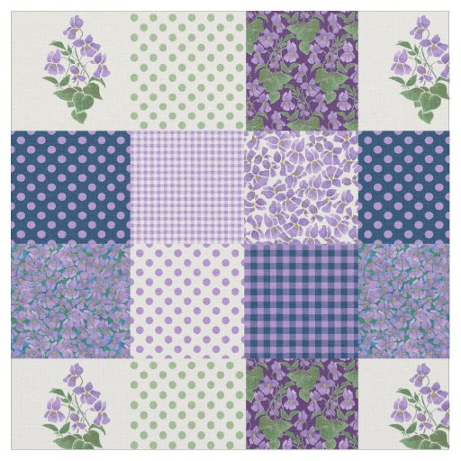 Pretty Mauve Faux Patchwork Sweet Violets Fabric | Zazzle