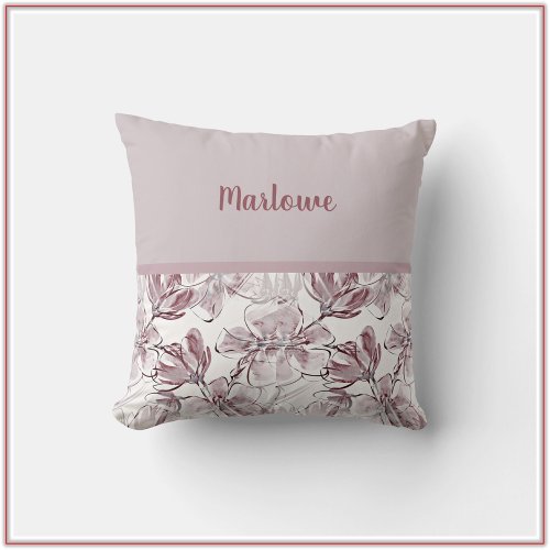 Pretty Mauve Floral and Color Block Throw Pillow