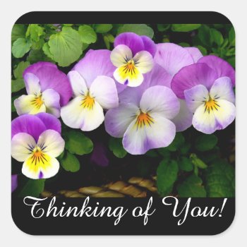 Pretty Mauve Pansy Thinking Of You Square Sticker by shirleypoppy at Zazzle