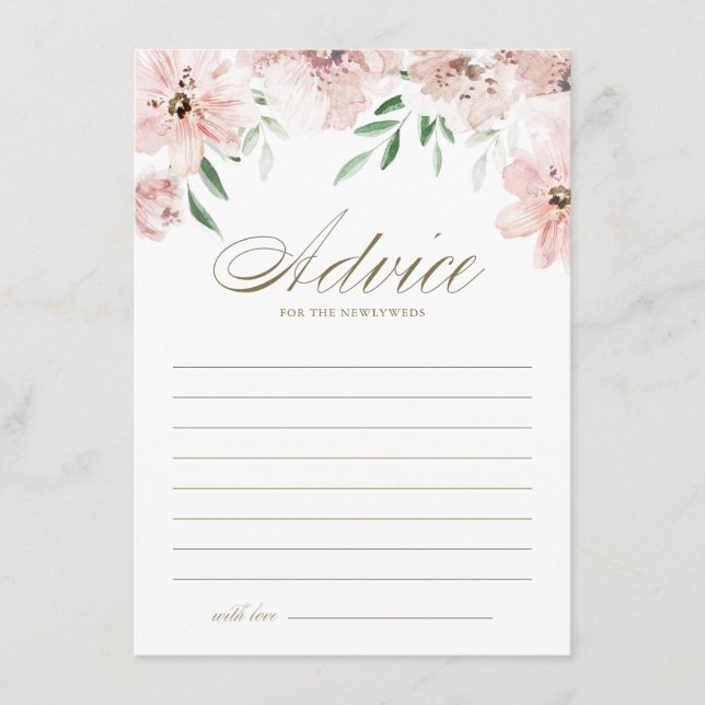 Pretty Mauve Pink Watercolor Flowers Wedding Advice Card (Front)