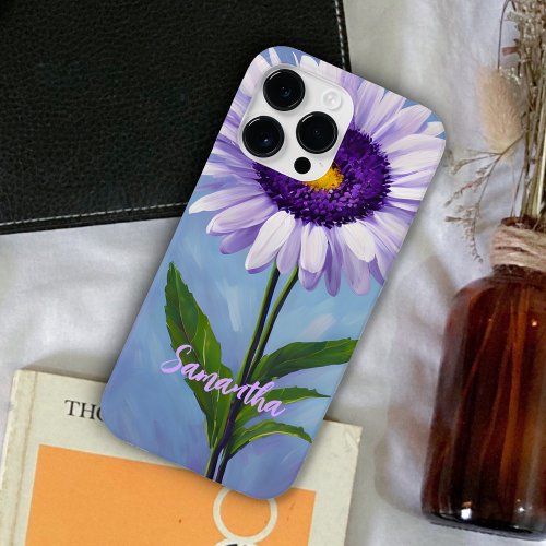 Pretty Mauve Purple Daisy Oil Painting Monogrammed Case_Mate iPhone 14 Pro Max Case