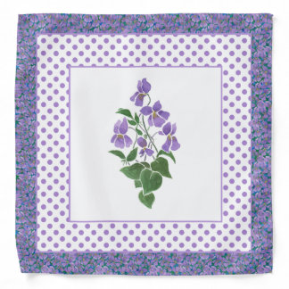 Pretty Mauve Violets Floral and Polka Dot Bandana