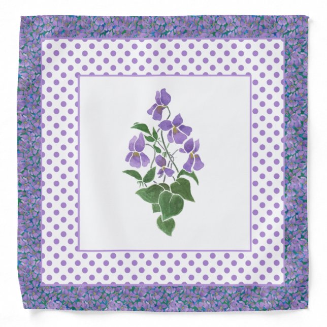 Pretty Mauve Violets Floral and Polka Dot Bandana (Front)