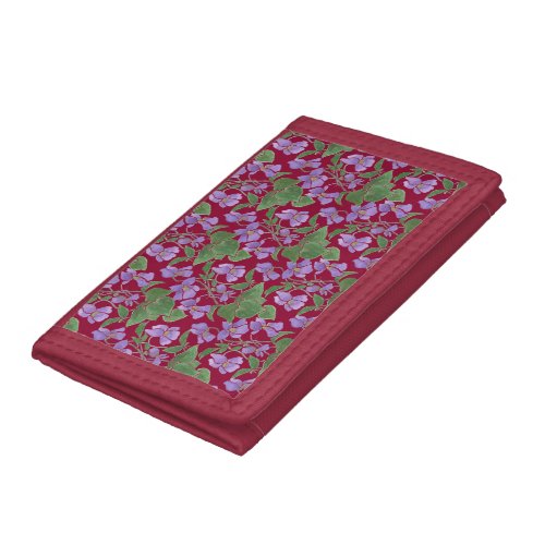 Pretty Mauve Violets Floral Nylon Trifold Wallet