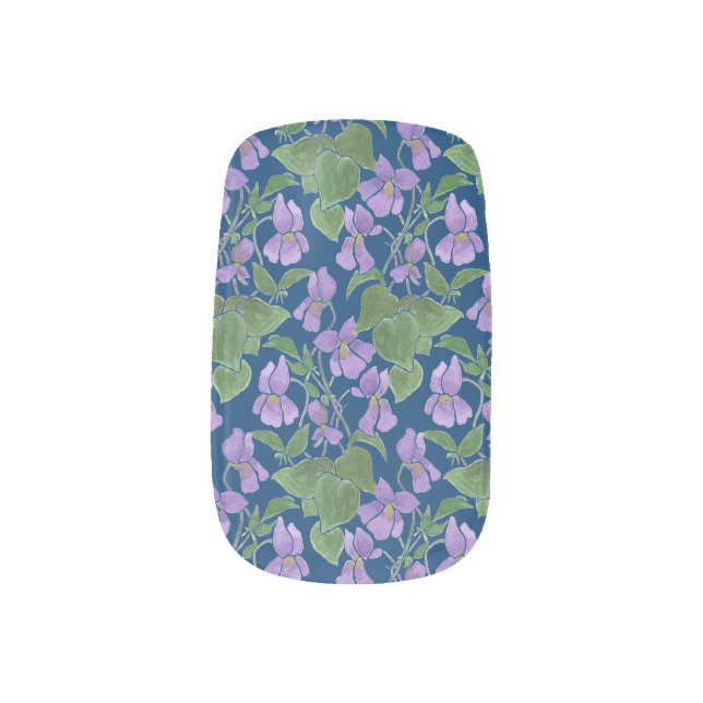 Pretty Mauve Violets on Navy Set of Minx Nails Minx Nail Art (Left Thumb)