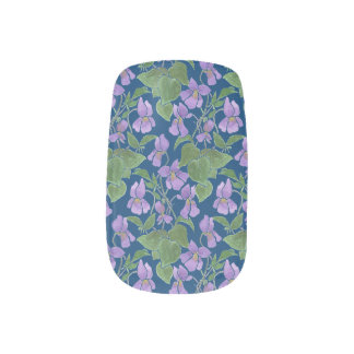Pretty Mauve Violets on Navy Set of Minx Nails Nail Art