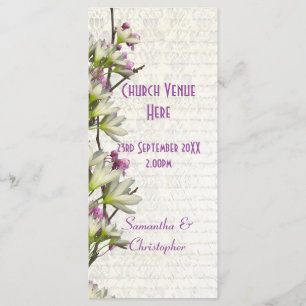 Pretty mauve white floral church wedding program