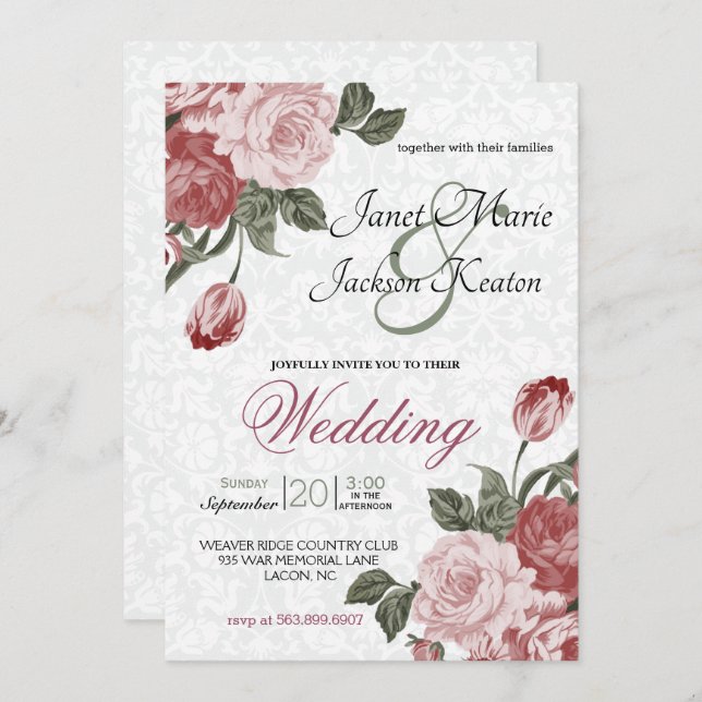 Pretty Mavue Wedding Flowers Invitation (Front/Back)