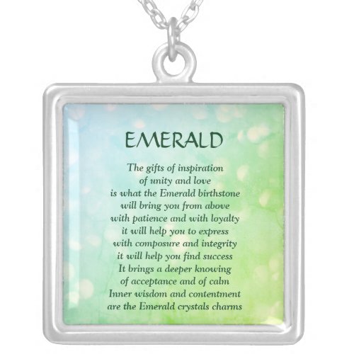 Pretty May Birthstone Emerald Poem Necklace