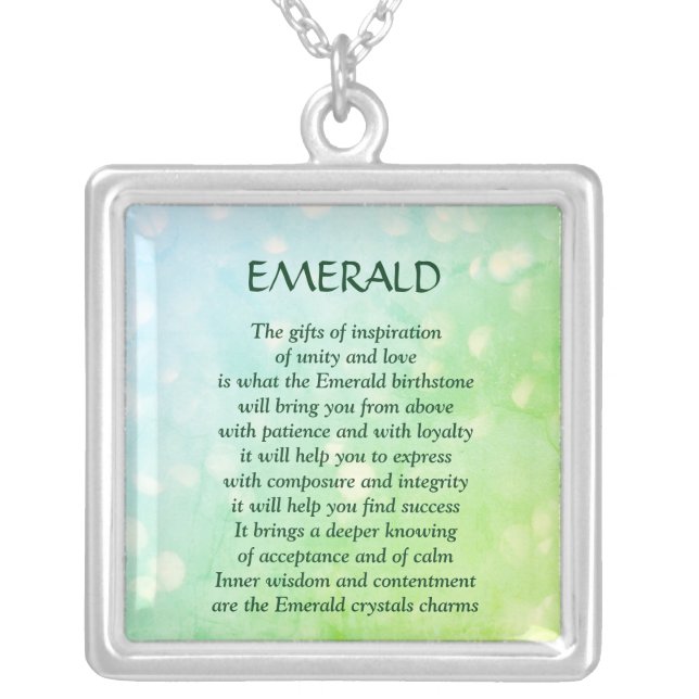 Pretty May Birthstone Emerald Poem Necklace (Front)