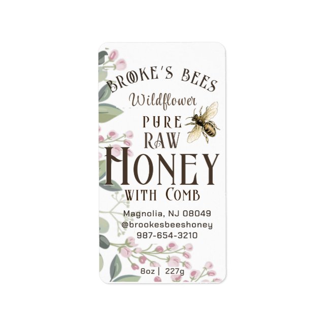 Pretty Meadow Flowers & Bee Honey with Comb Label (Front)