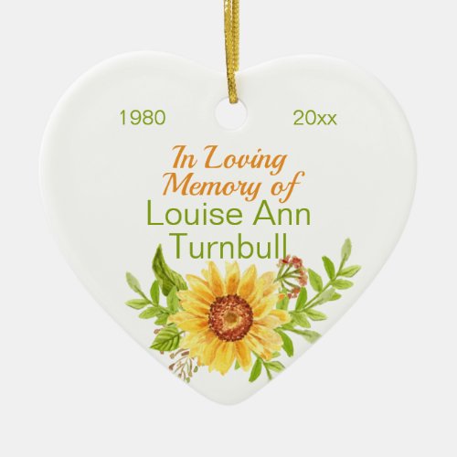 Pretty Memorial In Loving Memory Floral Sunflower Ceramic Ornament