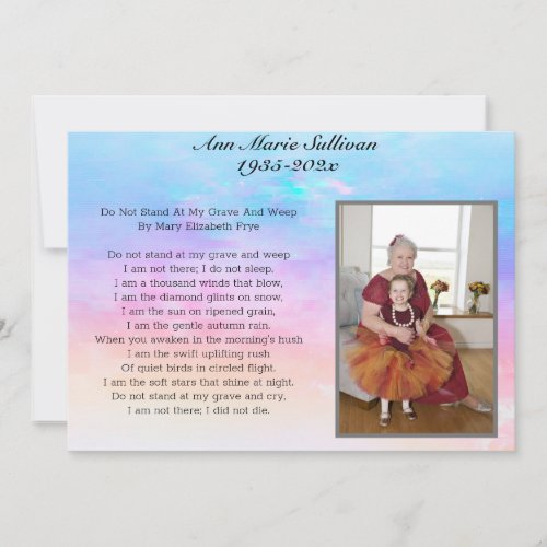 Pretty Memorial Poem with Photo  Card