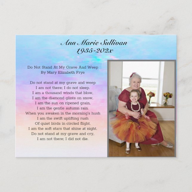 Pretty Memorial Poem with Photo  Postcard (Front)