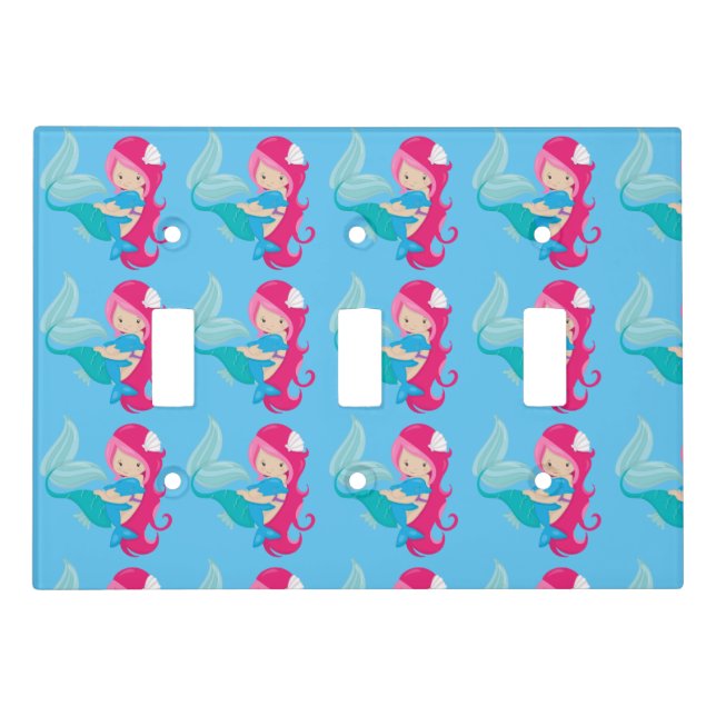 Pretty Mermaid and Dolphin Light Switch Cover (Front)