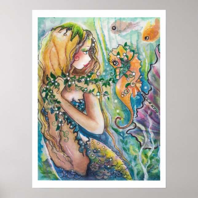 Pretty Mermaid and Sea Horse Poster (Front)