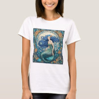 Pretty Mermaid Art Nouveau Art Deco Blue