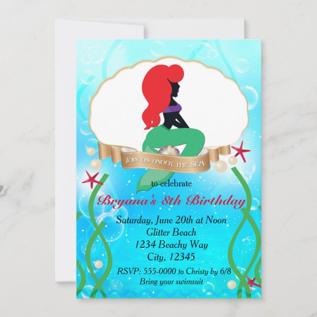 Pretty MERMAID Beach Under Sea Party Invitation (Front)