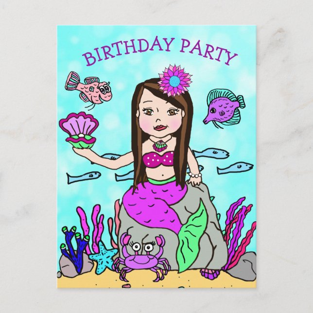 Pretty Mermaid Birthday Invitations (Front)