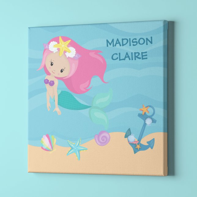 Pretty Mermaid Custom Beach House Girls Bedroom Faux Canvas Print (Creator Uploaded)