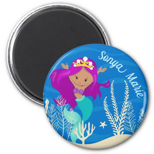 Pretty Mermaid Girl Blue Ocean Monogram Magnet