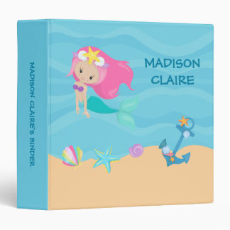 Pretty Mermaid Girl Custom Kids Beach Photo Album 3 Ring Binder