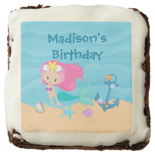 Pretty Mermaid Girl Custom Kids Birthday Party Brownie